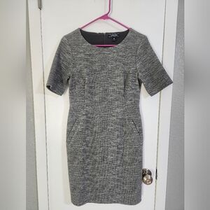Lands End Petite Gray Tweed Midi Sheath Dress